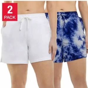 Danskin Ladies' Soft Active French Terry 2 Pack Drawstring Short White/Tiedye c1